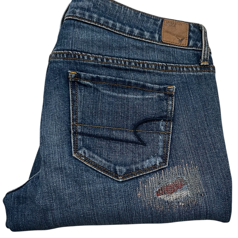 American Eagle Outfitters Women's Colorful Patchwork Blue Jeans